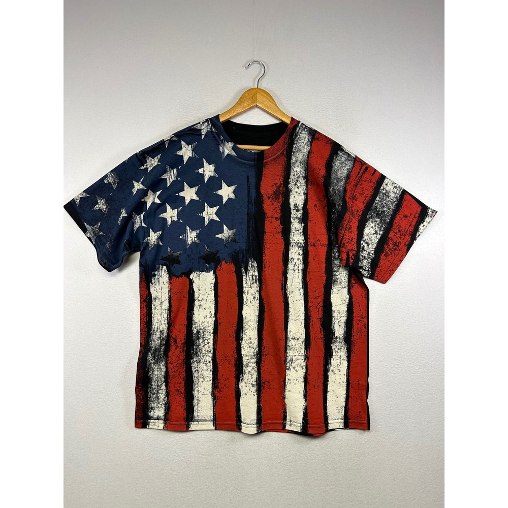 Patriotic Americana Dom It's About The Art Mens XL Red Blue USA Flag Graphic Tee